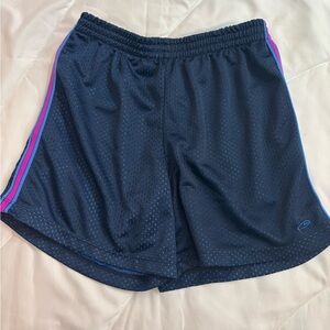 Girls Champion Blue athletic shorts with purple strip down side. Large (10-12)